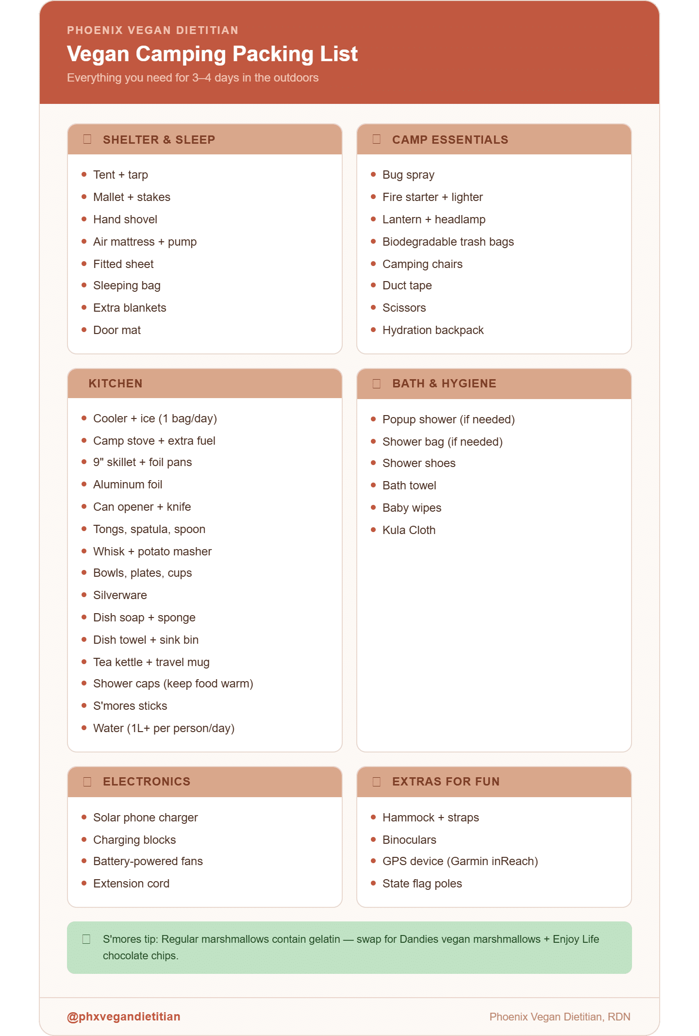 vegan packing list for camping